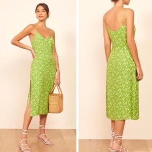 Reformation Lime Green Floral Halsten Dress Elle